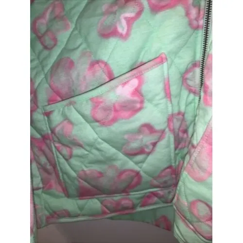 Wild Fable Green Pink Quilted Coat Jacket Zip Up Women's Size Large - Image 5