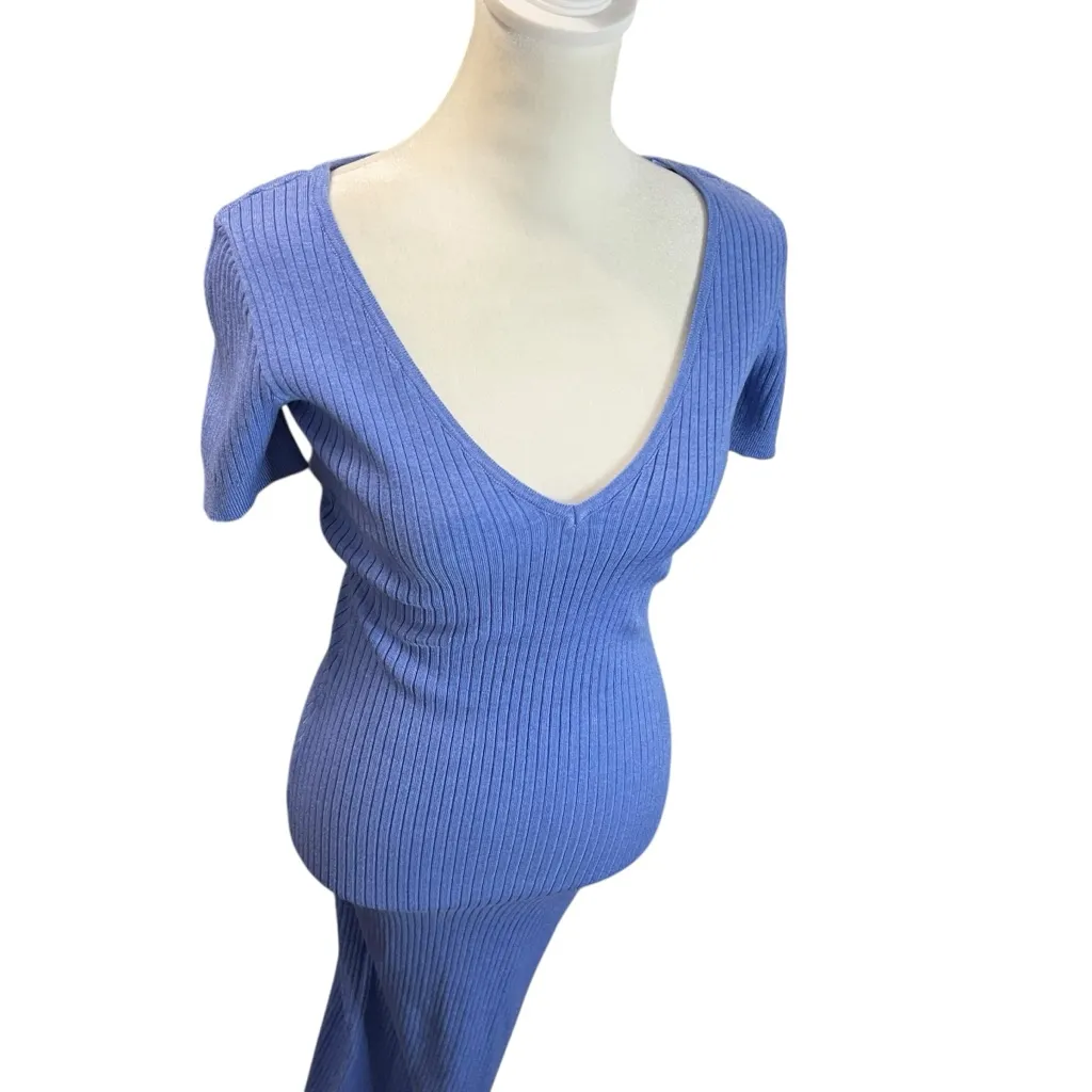 NWT Misha Collection Nina Ribbed Short Sleeve Midaxi Dress Heritage Blue - Image 4