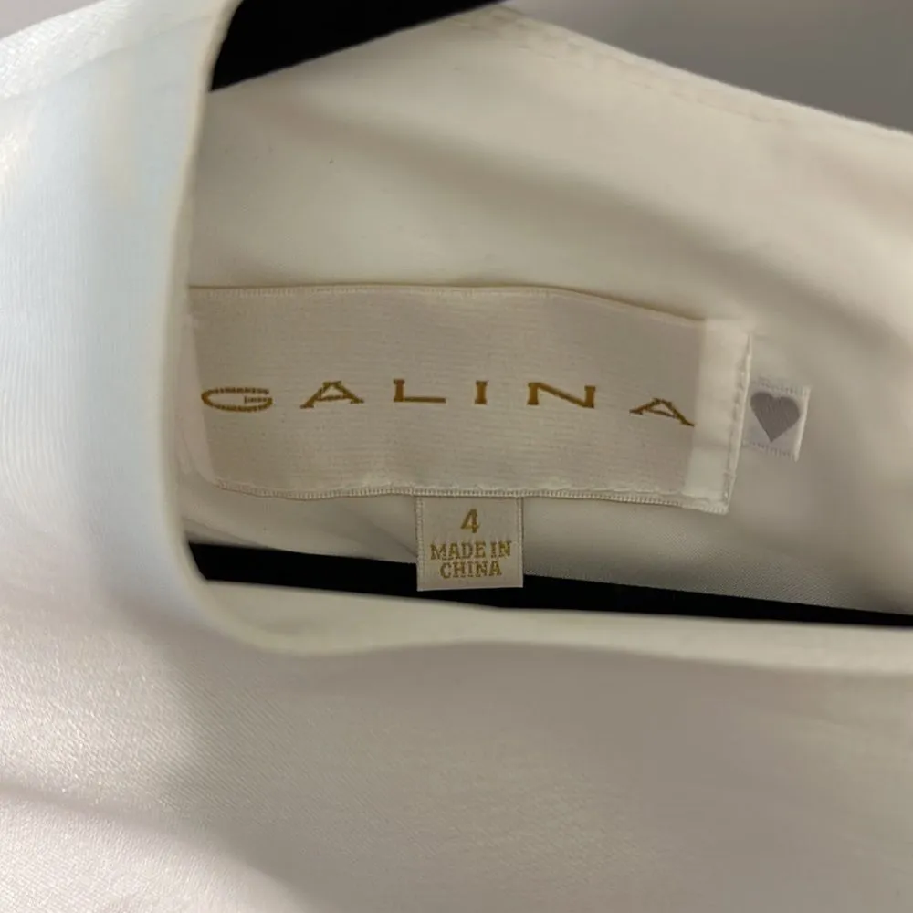 Galina NWT Mikado Ivory Lace Sequin Knee Length Bridal Rehearsal Dress - Image 9