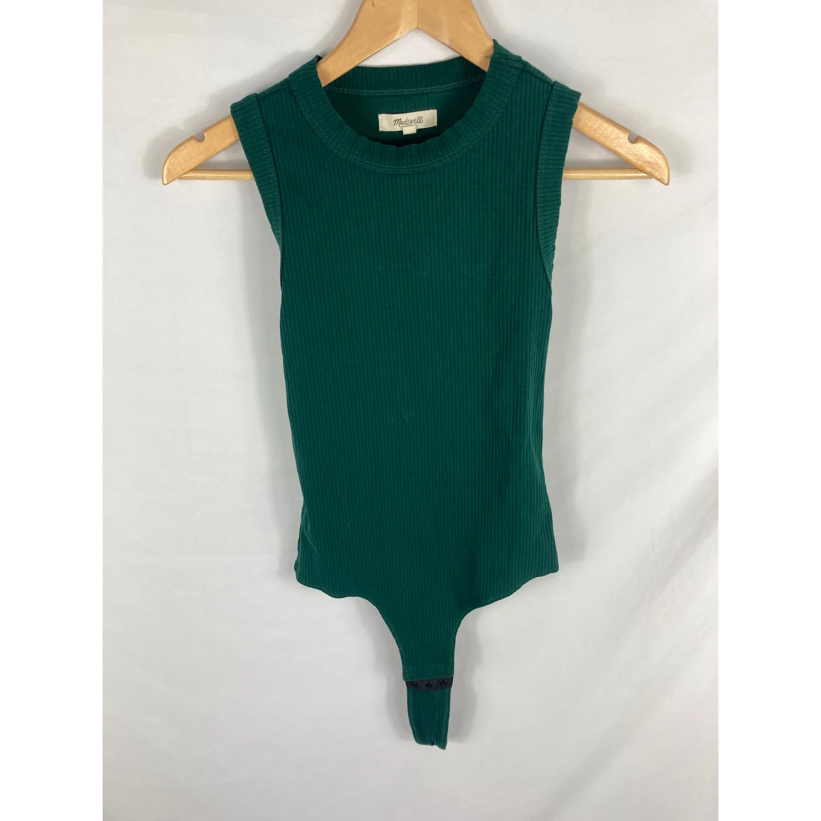 Madewell Green Ribbed Open Back Sleeveless High Neck Bodysuit Sz Small - Image 3