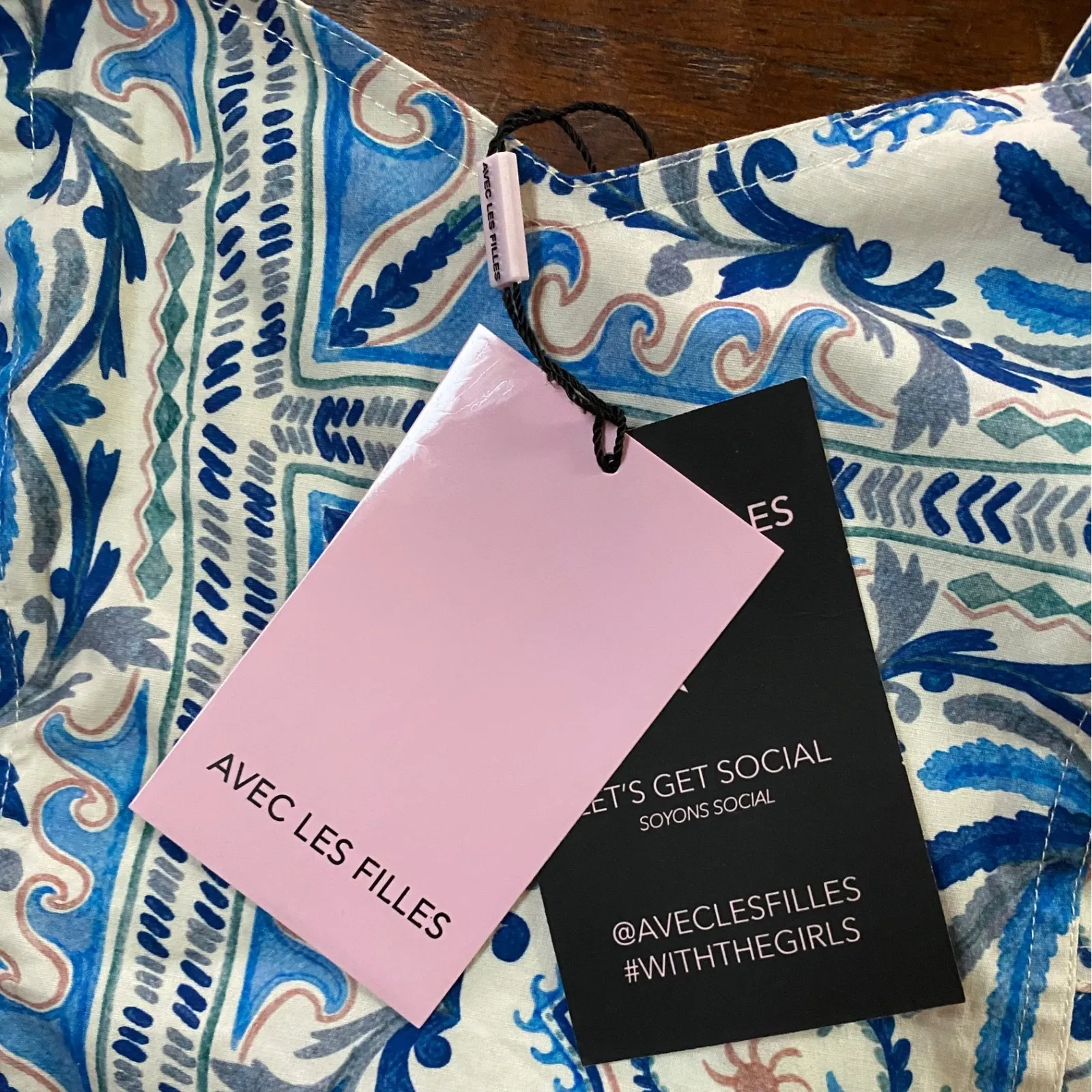 Avec Les Filles Sleeveless Blue Palm Tile Sweetheart Neckline Midi Dress 12 -NWT - Image 9