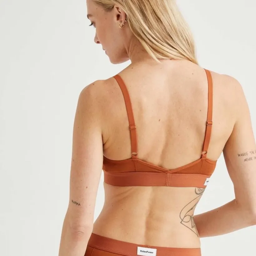 RICHER POORER Classic Triangle Bralette Unpadded Tobacco Brown/Orange Sz Small Brown - Image 2