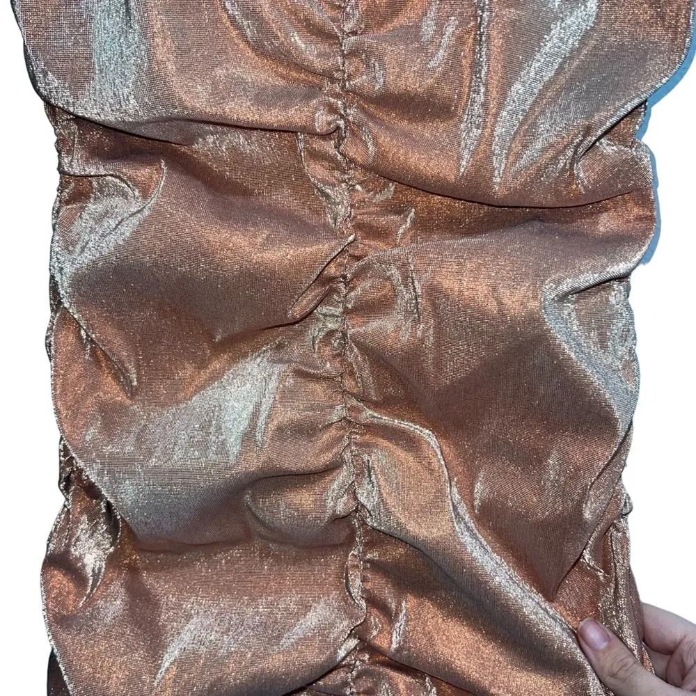 NEW NWT AREA Shirred Mini Dress Nude Gold Size M - Image 7