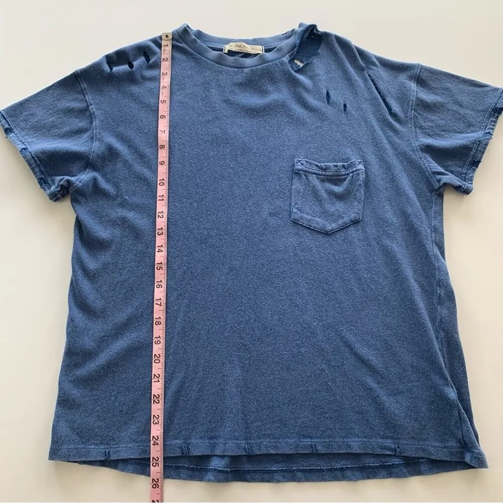 Free People We The Free Rubi Belle Blue Distressed Short Sleeve T-Shirt Size XS - Image 6