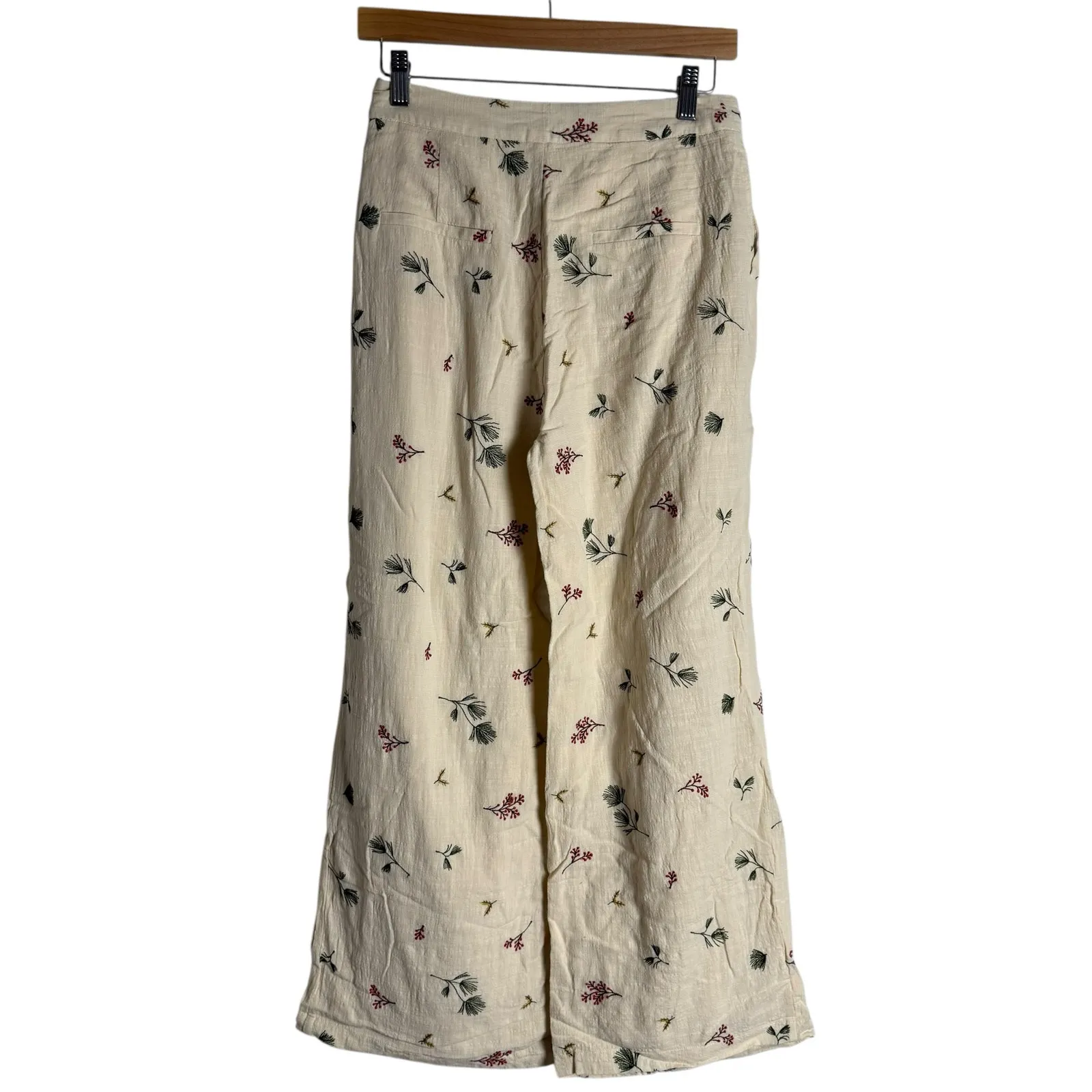 Kourt Sheri Cream Floral Embroidered High Waist Wide Leg Pants Size 2 - Image 12