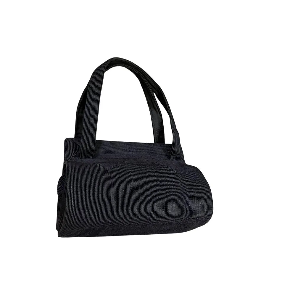 Vintage Corde Handbag 1940s Black Rayon Structured Top Handle Bag Used - Image 13
