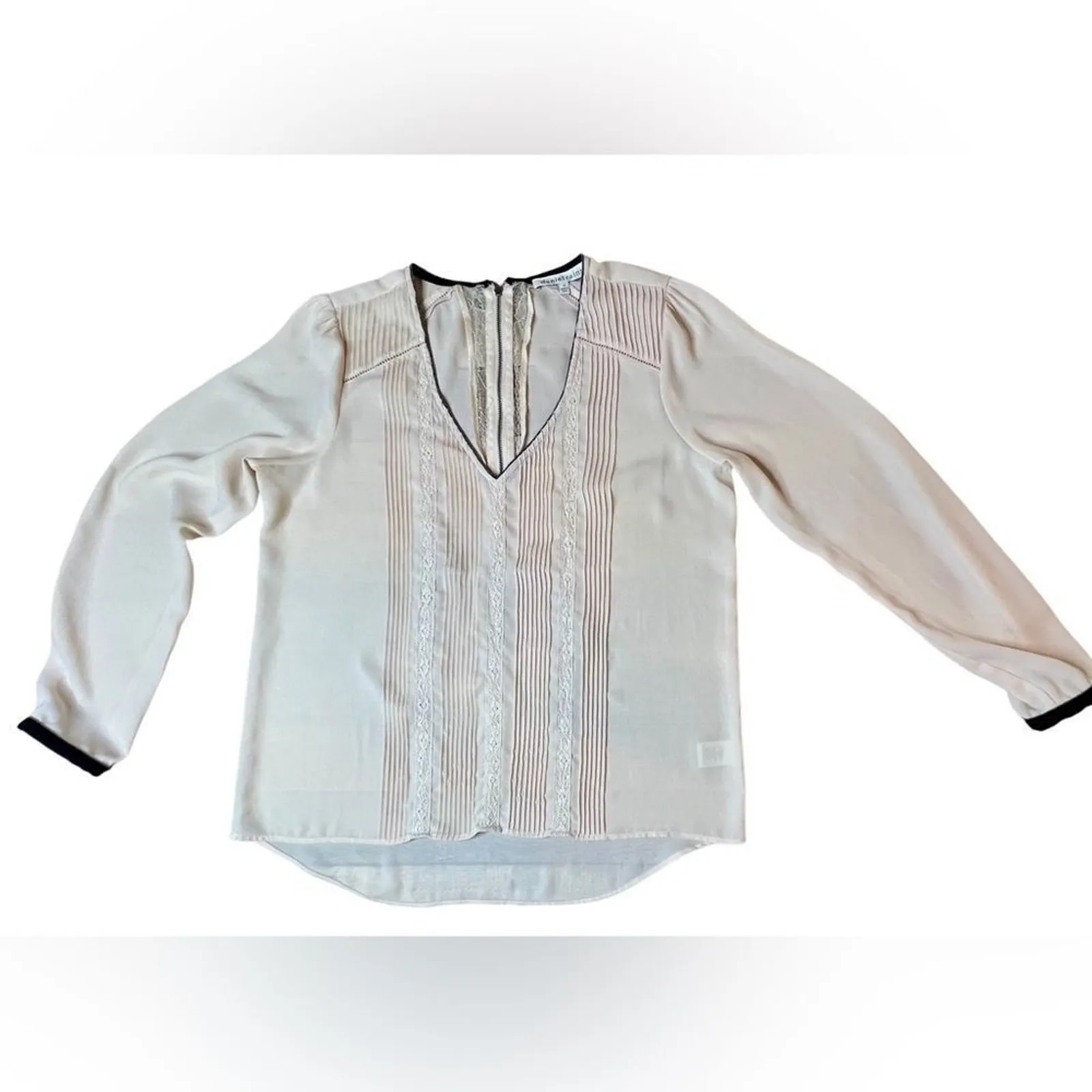 Daniel Rainn Sheer Pintuck Pleated Cream Long Sleeve Blouse MEDIUM Cottage - Image 3