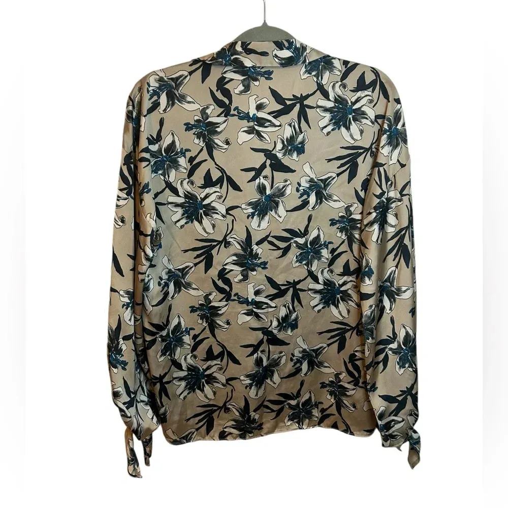 Zara Floral Satin Tie Sleeve Button Down Top - Image 2