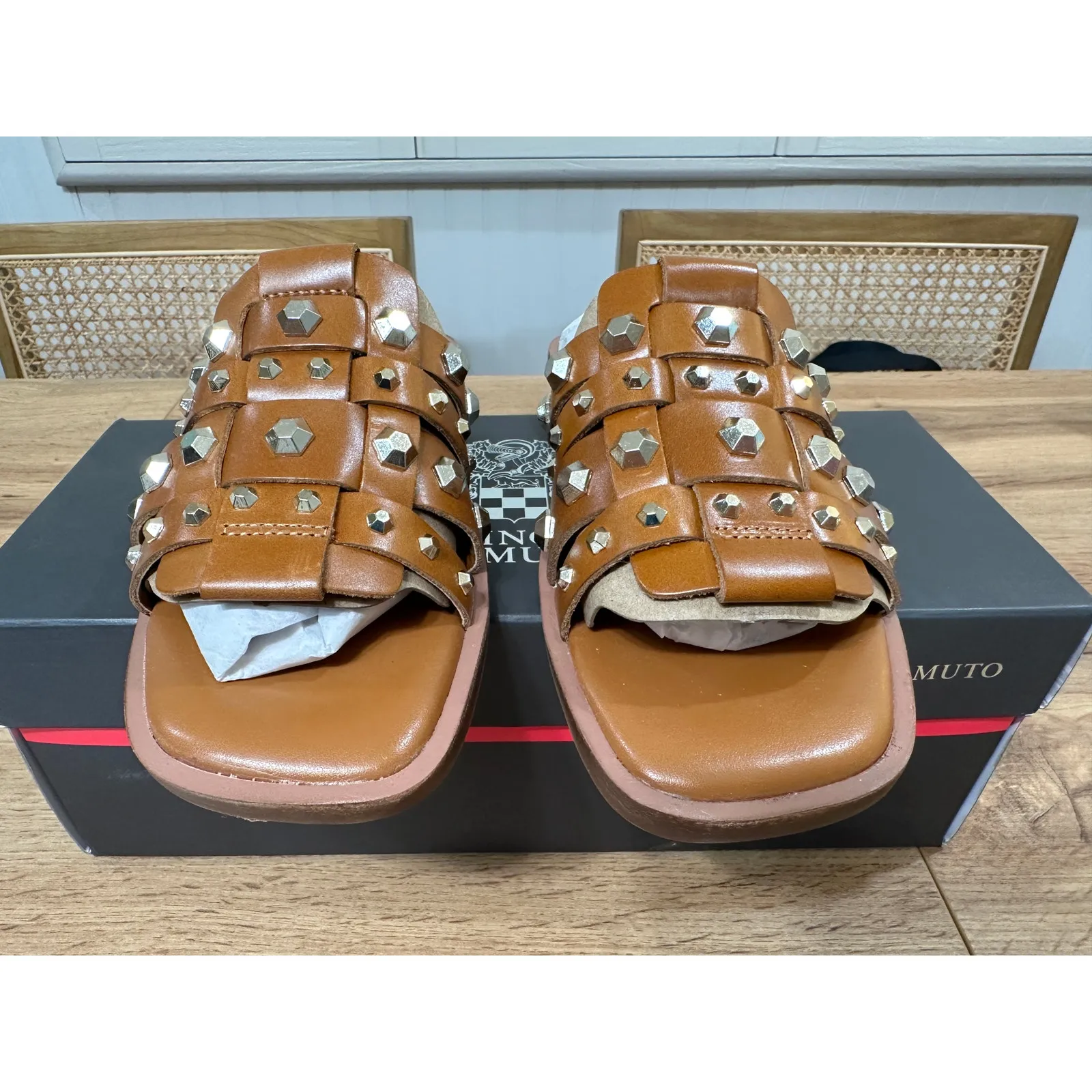 Vince Camuto Neverna Studded Slide Sandal Canyon Leather Sz 6.5 NIB Edgy Details - Image 7