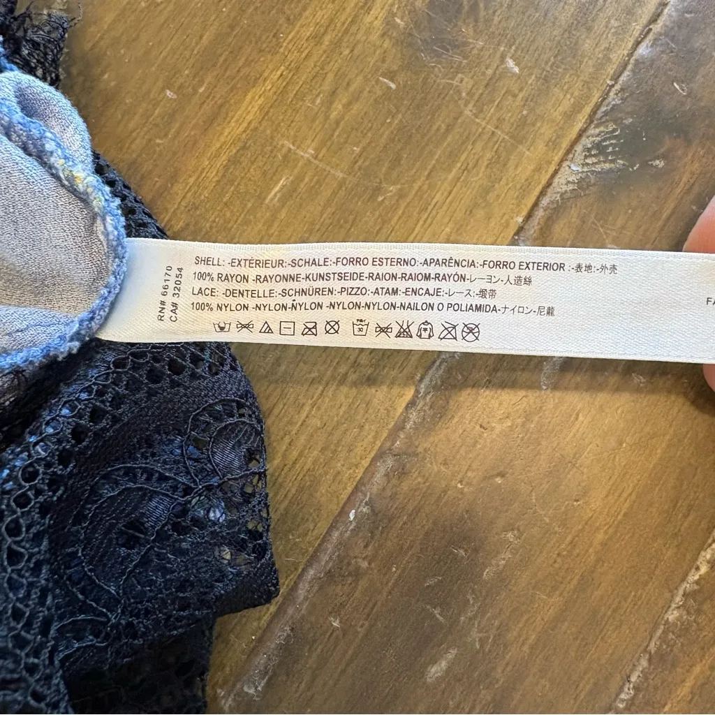 FREE People Forties Feels Bodysuit Blue Daisy Floral Bell Sleeve Black Lace L - Image 6