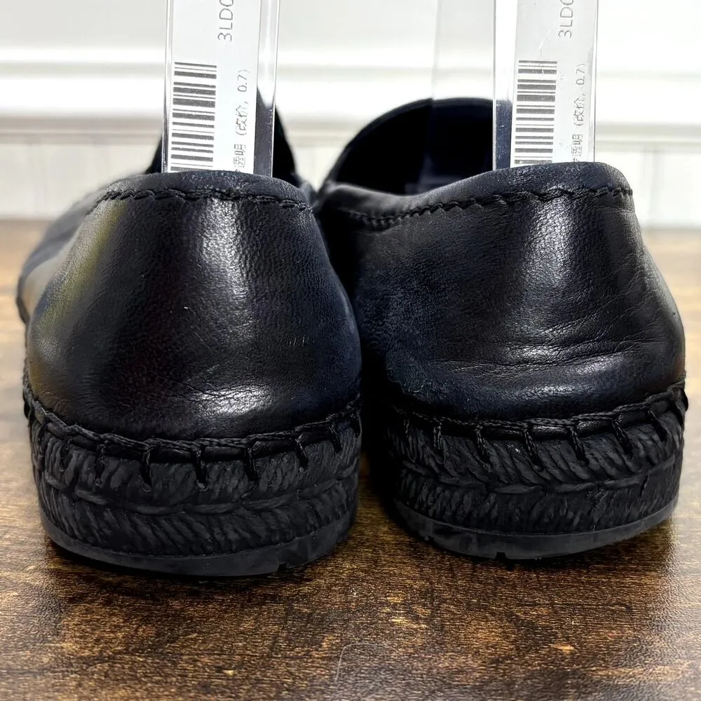Prada  Size US 8 IT 38 Shoes #39175 Black Leather Espadrille Loafers Slip On - Image 4