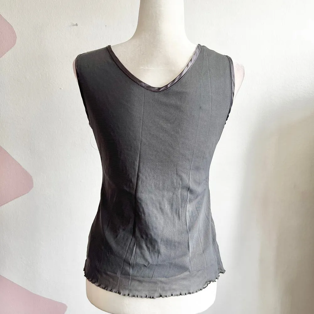 Vintage Beaded 3D Floral Tank Top, Y2K Glam Coquette Soft Girl Balletcore Medium Gray - Image 3