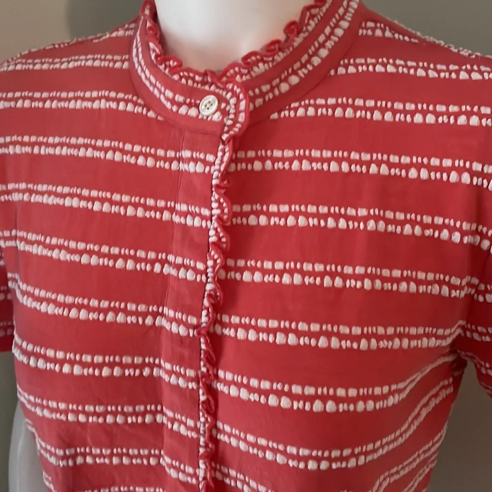 TORY BURCH coral and white stripe tee medium - Image 3