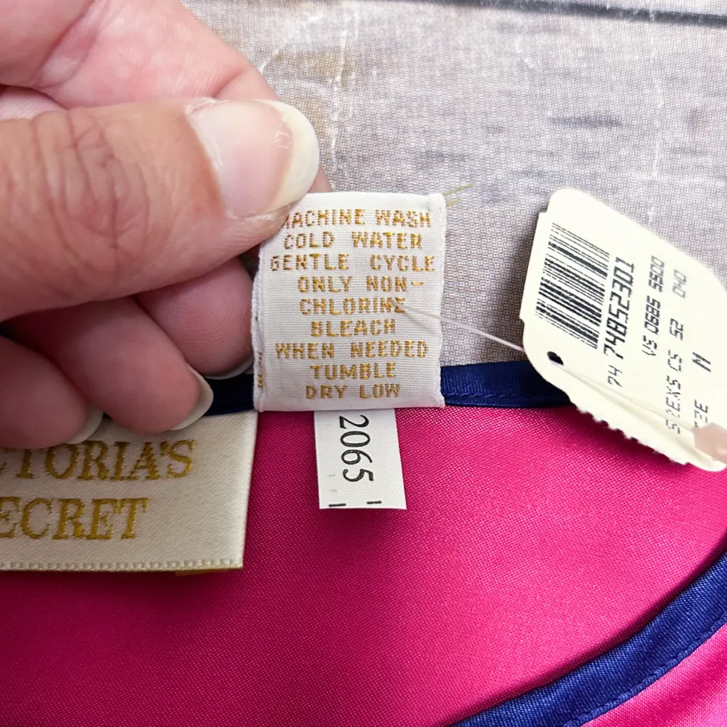 Victorias Secret Vintage Satin Pink Blue Short Sleeve Sleep Shirt Box Medium New - Image 10