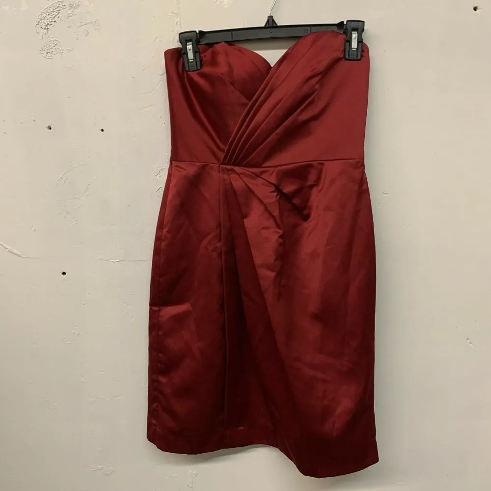 David's Bridal Red F15103 Short Strapless Satin Sweetheart Bridesmaid Dress - Image 2