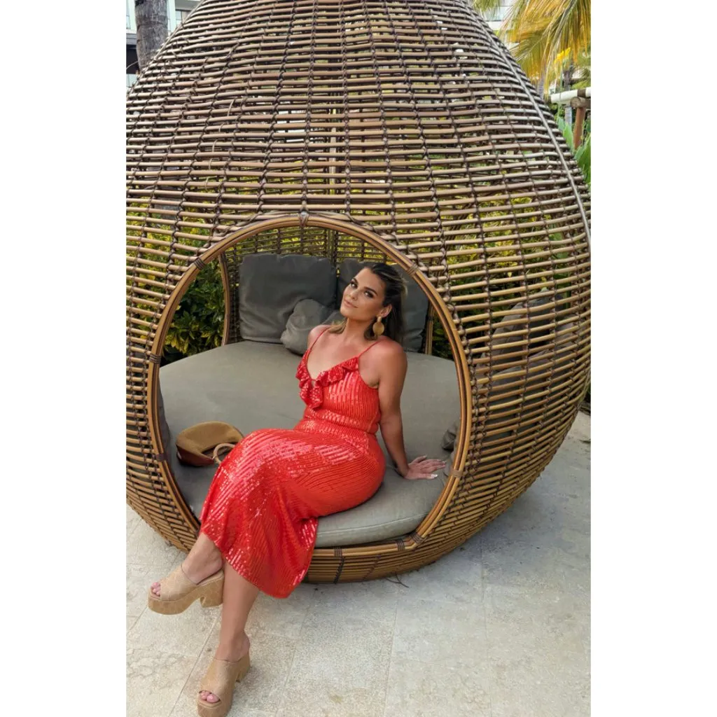 ANTHROPOLOGIE If By Sea Sequin Slip Midi Dress in Orange Size Large - Image 11