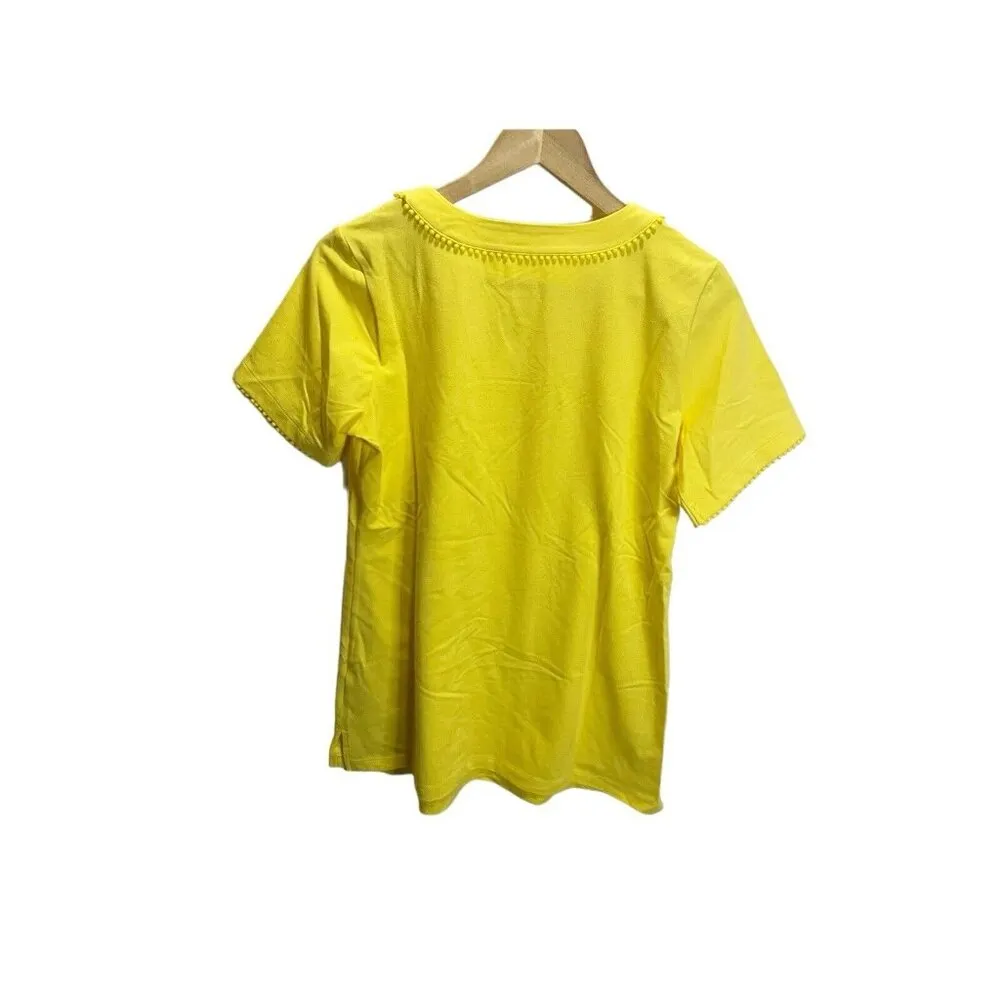 Denim & Co. S Petite Perfect Jersey U-Neck Tunic with Dot Lace Yellow - Image 3