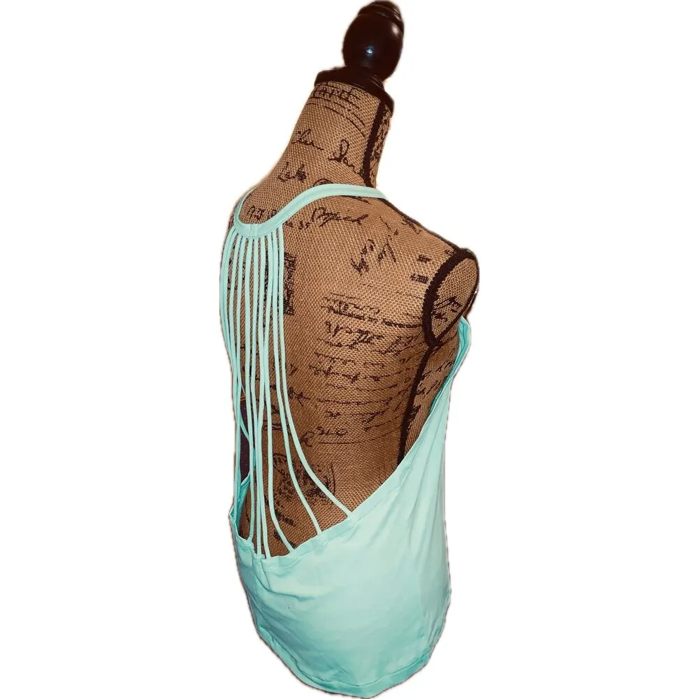 90 Degree By Reflex Strappy Open Back Workout Tank Top Honey Dew Aqua Green M Size M - Image 3