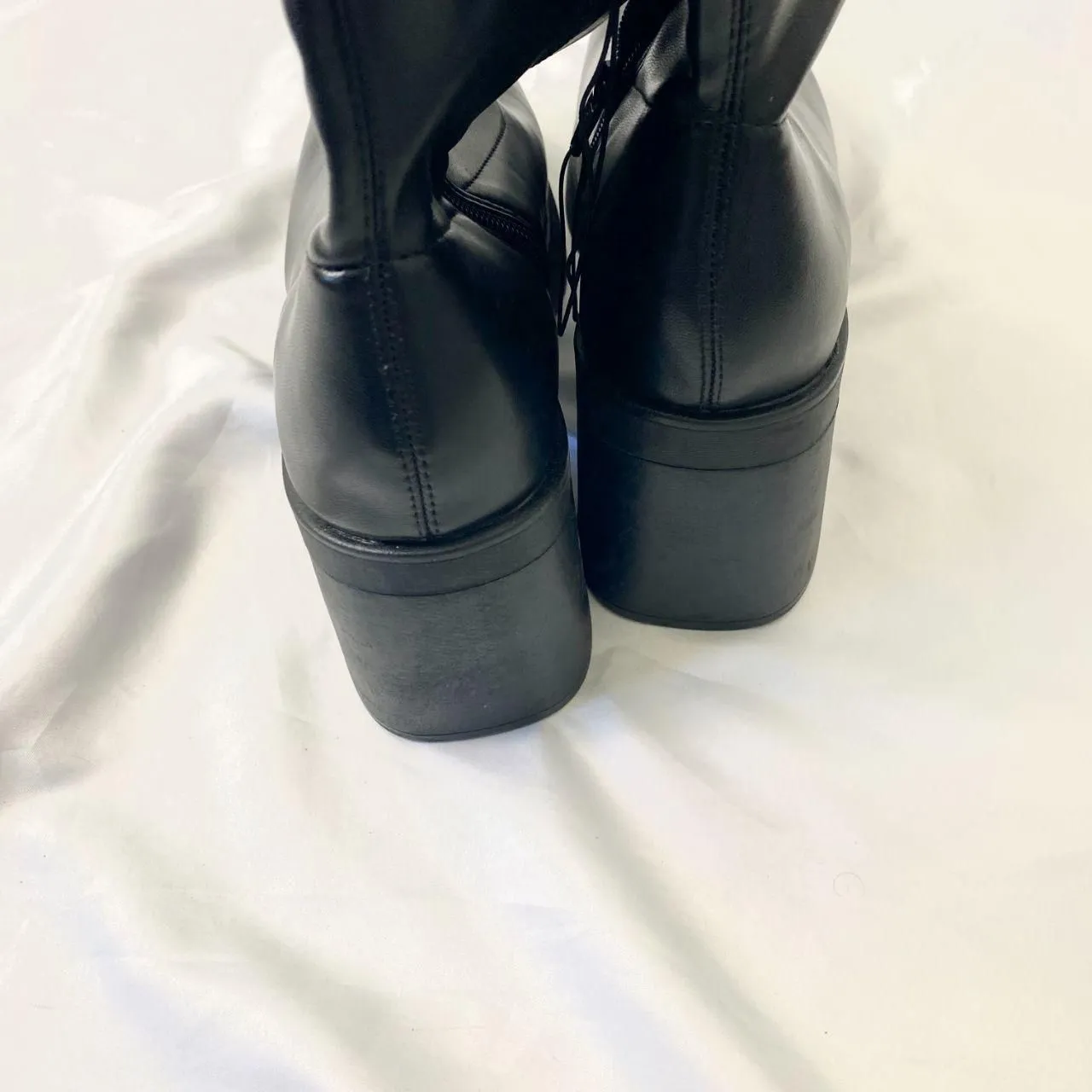 NEW Target Chunky Black Faux Leather Wide Calf Platform Knee High Boots US 11 - Image 5