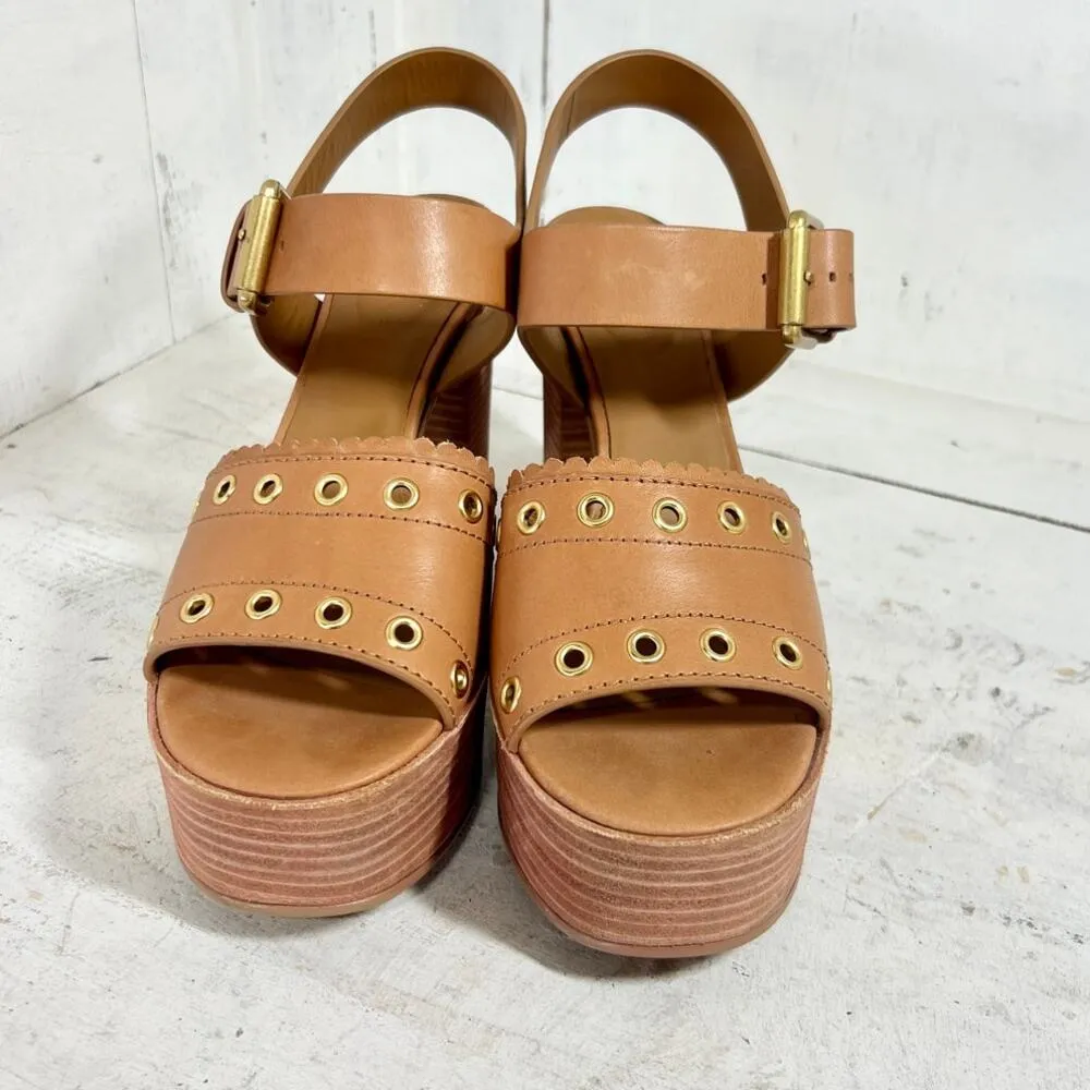 See by Chloe Nora Leather Ankle Strap Platform Heeled Sandals Brown Women's 38/8 - Image 6