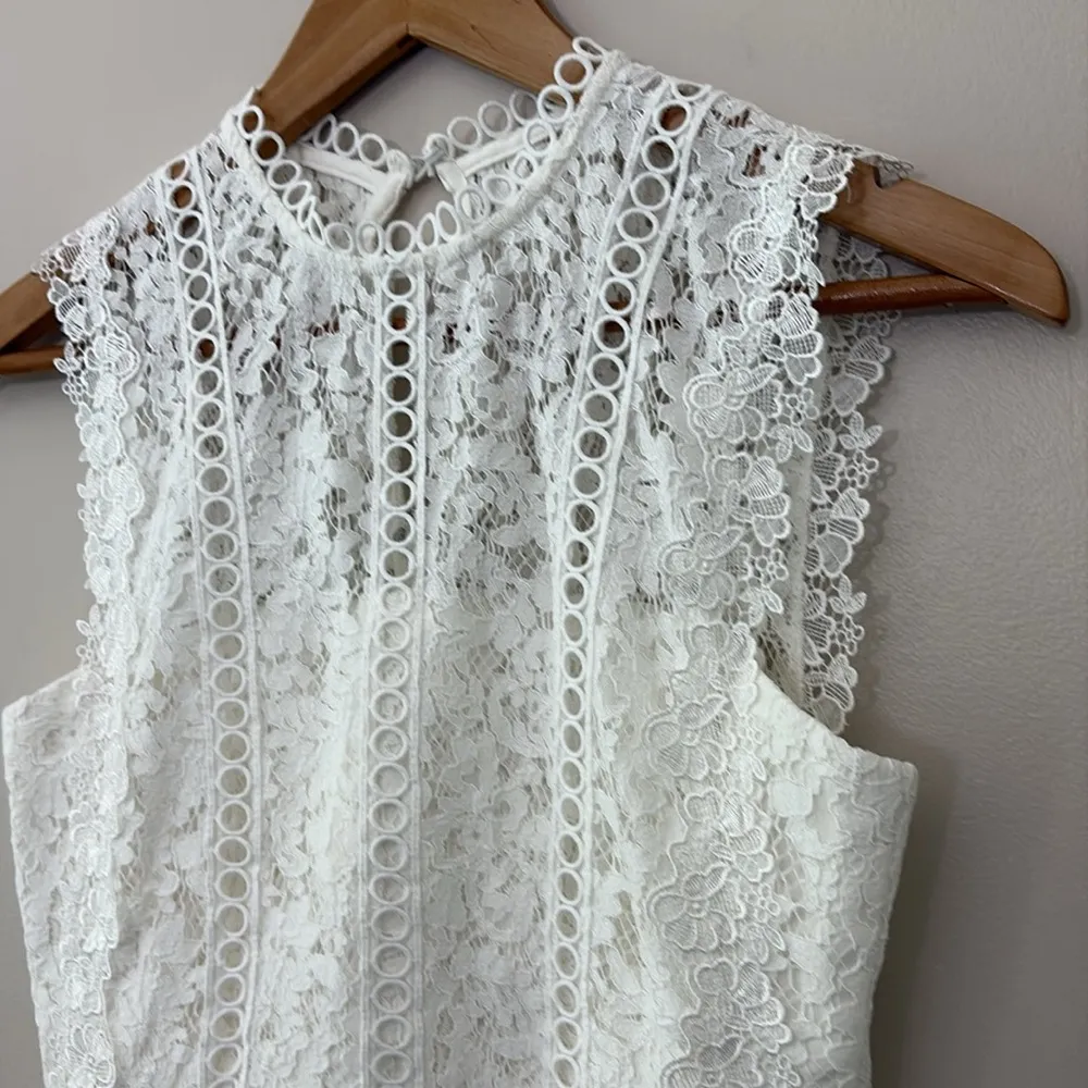 HEARTLOOM Cammie Sleeveless Lace Mini Dress Tulip Hem Eggshell White Size Small - Image 5