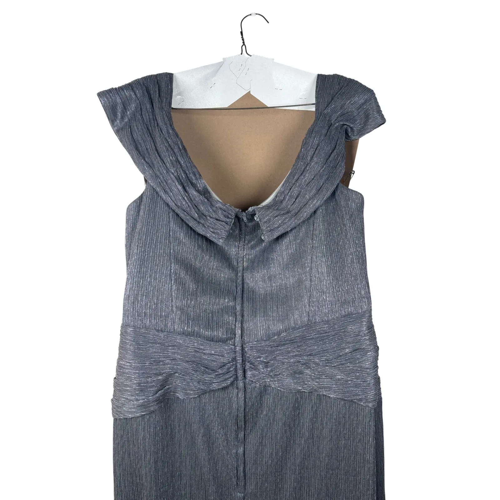 MGNY Morilee 12 Gown Metallic Silver Off The Shoulder Mother of the Bride Dress Gray - Image 9