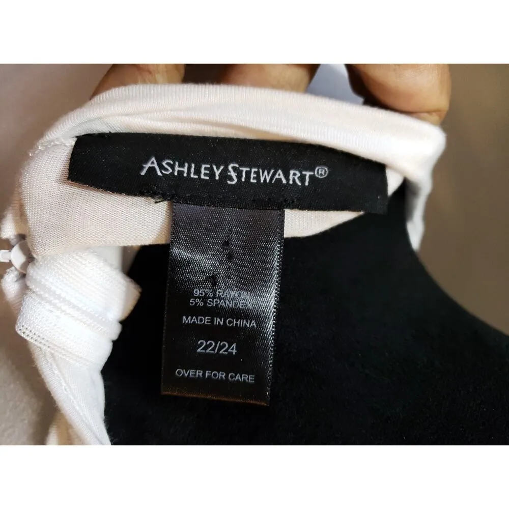 Ashley Stewart Top Women 22 24 White Black Embellished Long Sleeve Blouse - Image 9