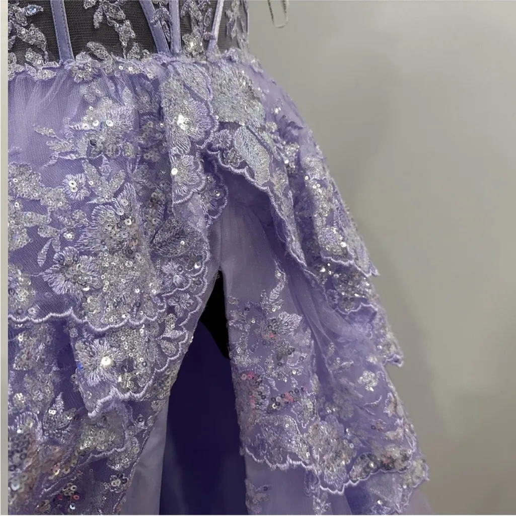 Sherri Hill 55500 Lilac Purple Tiered Ruffle Prom Gown sz 8 - Image 3