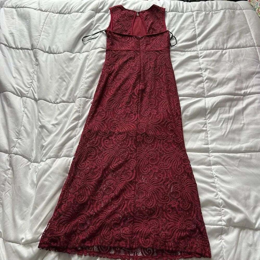 Enfocus Studio Womens 8 Burgundy Lace Maxi Dress Sleeveless Elegant Formal Gown - Image 7