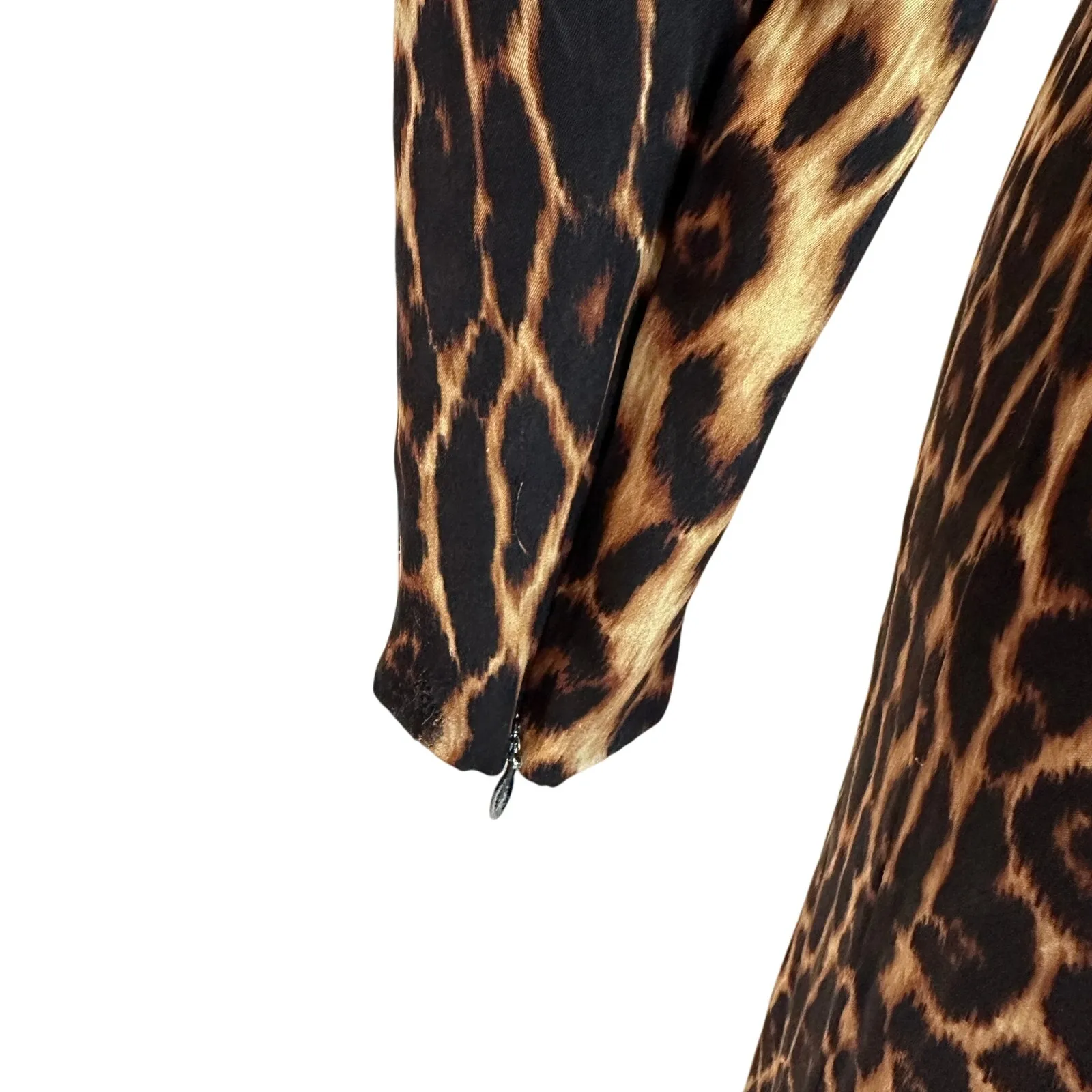 A.L.C. Brown Leopard Long Sleeve Gown Size 4 Silk Maxi Dress Cutout Waist $900 - Image 9