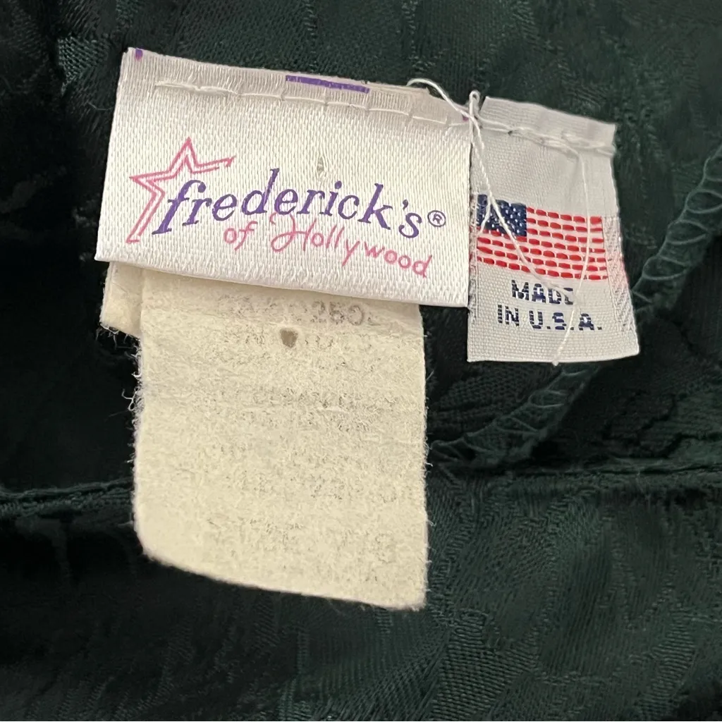 Vtg 90s Frederick’s of Hollywood Jacquard Midi Dress Lace Corset Forest Green 7 - Image 3