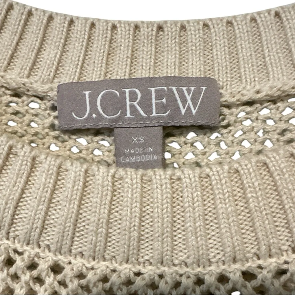 J.Crew XS Beige Open-Knit Sweater – Lightweight Long Sleeve Cotton Pullover - Image 3