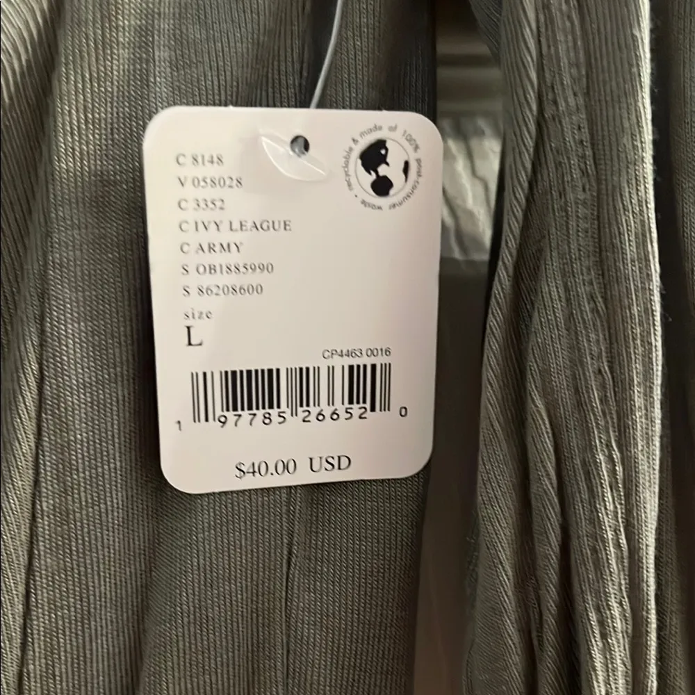 Free People Green Asymmetrical Ruched Long Sleeve T-shirt - Image 2