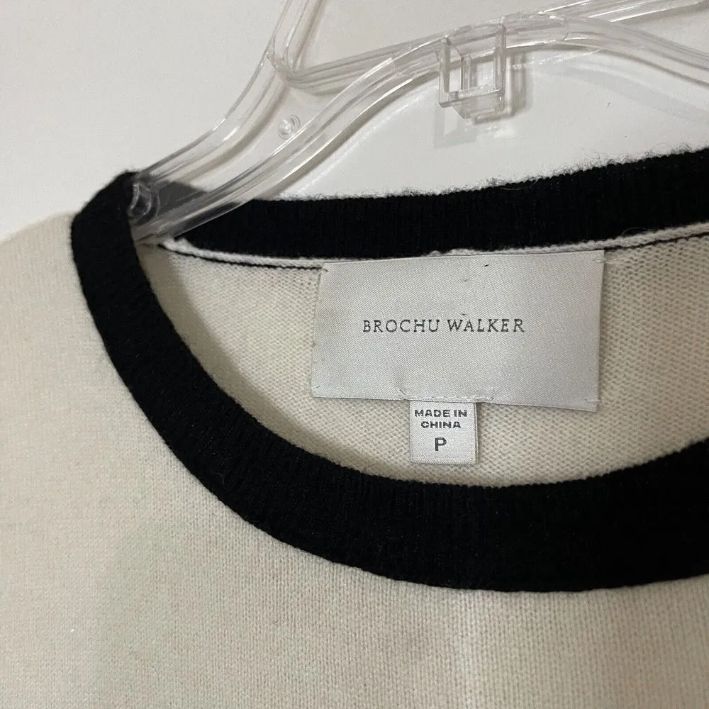 BROCHU WALKER color block stripe neutral cashmere wool pullover sweater size P - Image 2