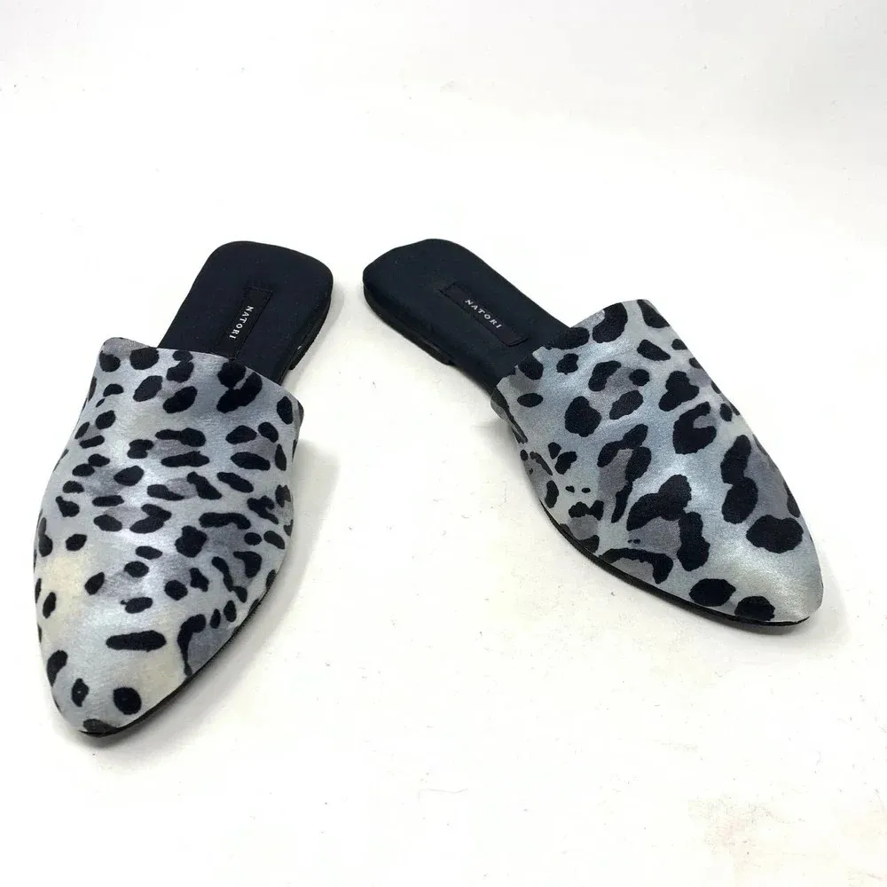Natori Adore‎ Satin Leopard Print Mules Black Gray Size US 7 - Image 2
