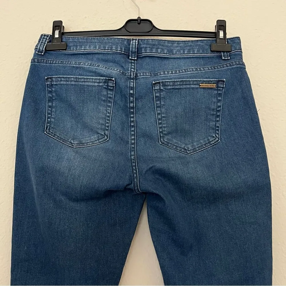 Michael Kors Medium Wash Izzy Skinny Jeans Raw Hem Size 8 - Image 5