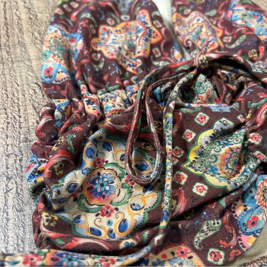 Cider Boho Paisley Halter Top Brown Multicolor Stretchy Soft Crop Small - Image 2