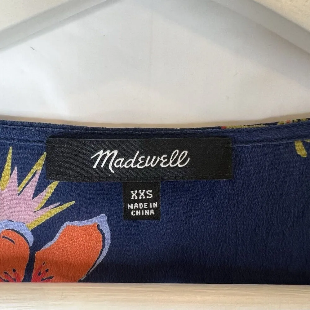 Madewell Size XXS Bird of Paradise Tie Front Silk Top V-Neck Shirt Sleeve Blouse - Image 6