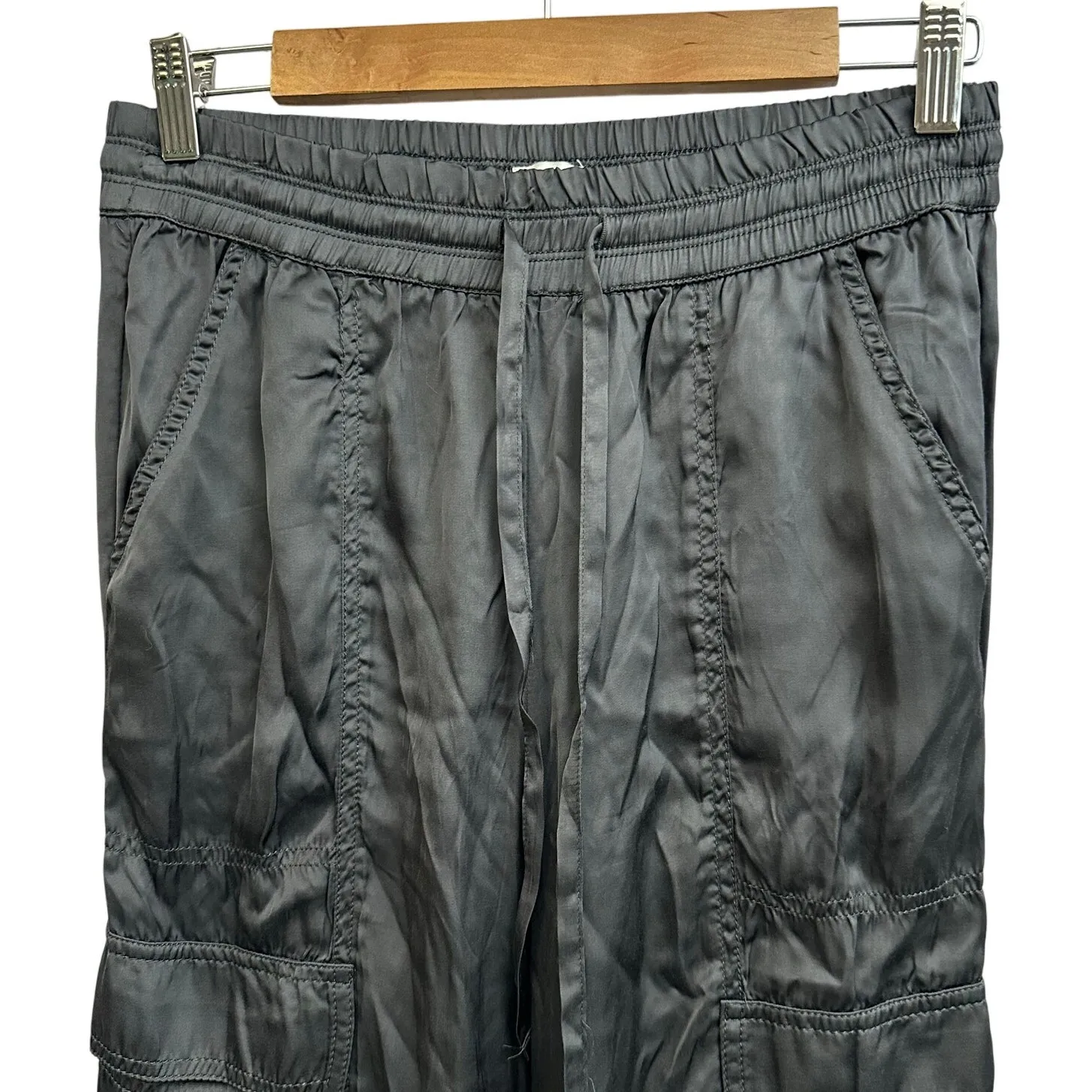 Aerie Gray Silky Cargo Jogger Pants Small Lightweight Drawstring Pockets - Image 2
