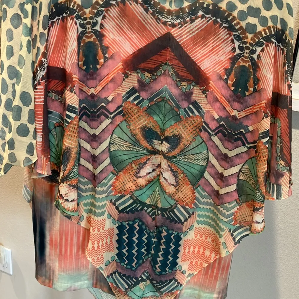 B.L.E.U butterfly Coachella Multi Color blouse with rhinestones animal print - Image 5