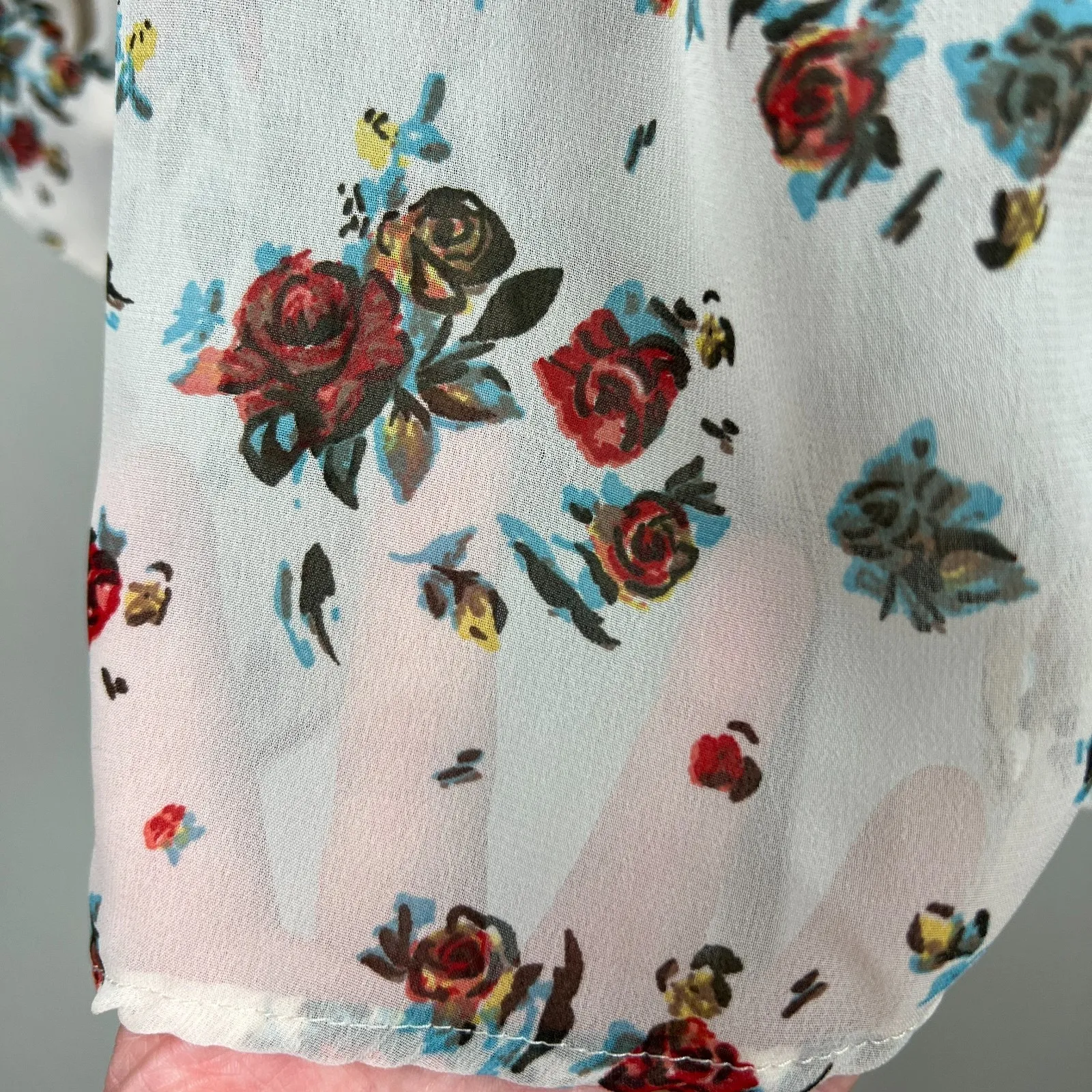 Free People Tunic Top Womens Small Drawstring Tie Back Floral‎ Sheer Bohemian S - Image 7