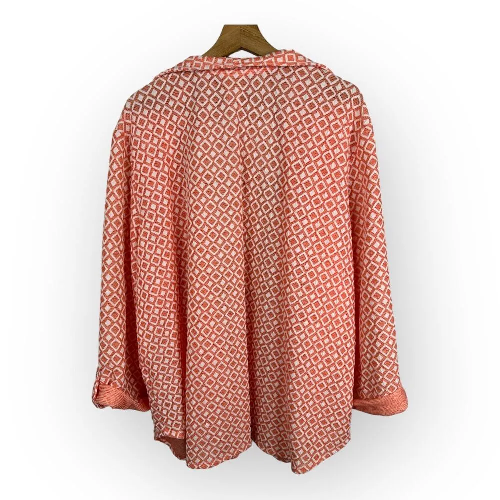 Ruby Rd Womens size 3X Diamond Print Collared Open Cardigan Coral - Image 3