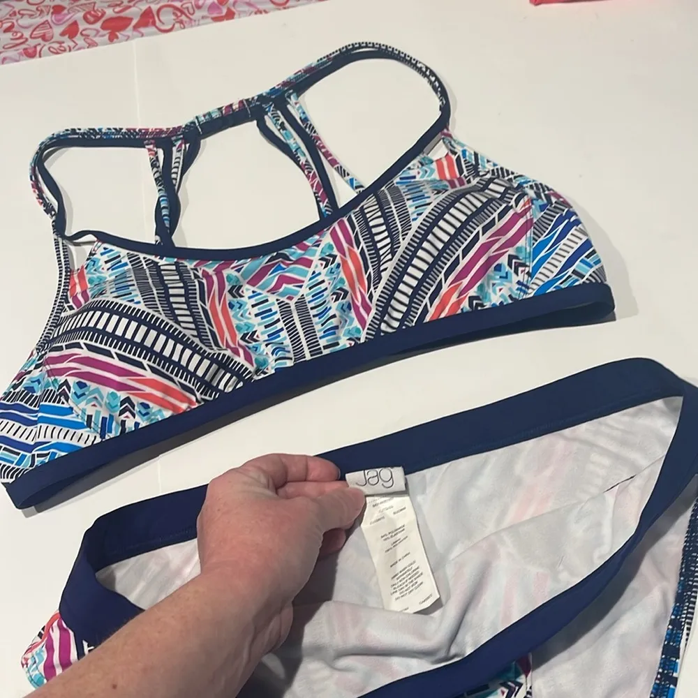 JAG boho Aztec navy white multi print swim suit bikini xl Blue - Image 2