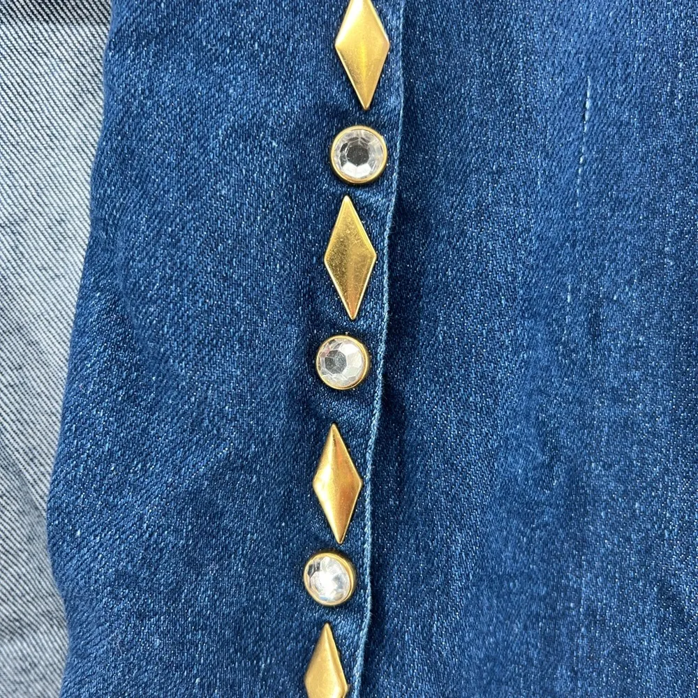 Danielle made in USA denim blazer jacket gold detail gems 80s large retro jean Blue - Image 4