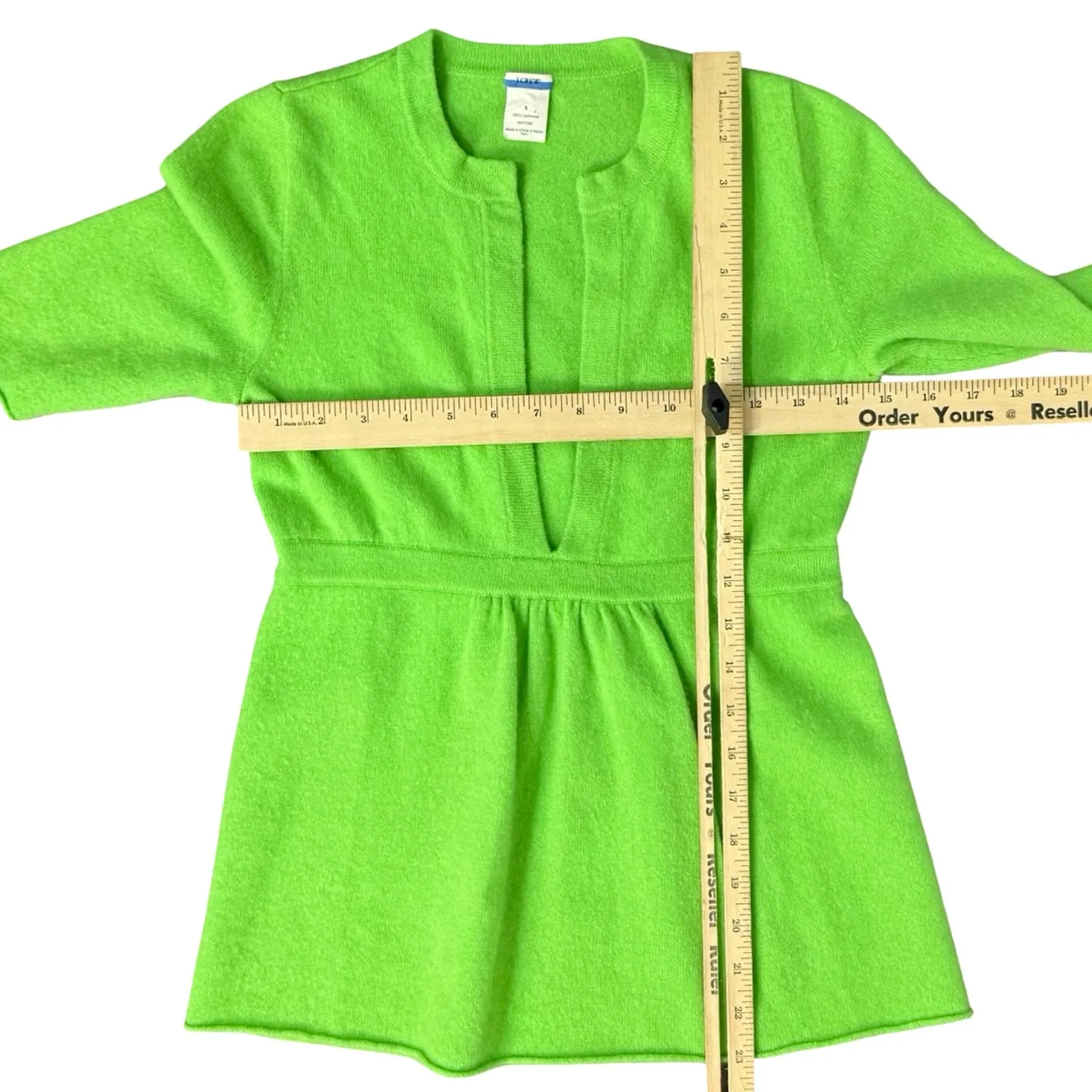 J. Crew Y2K Bright Green V-Neck Short Sleeve Lightweight Cashmere Sweater Size S - Image 3