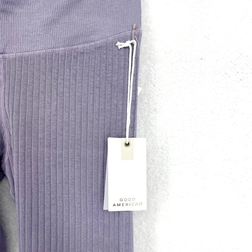 GOOD AMERICAN Leggings Women Size S/M High Waisted Ribbed Dusty Violet Athletic - Image 2