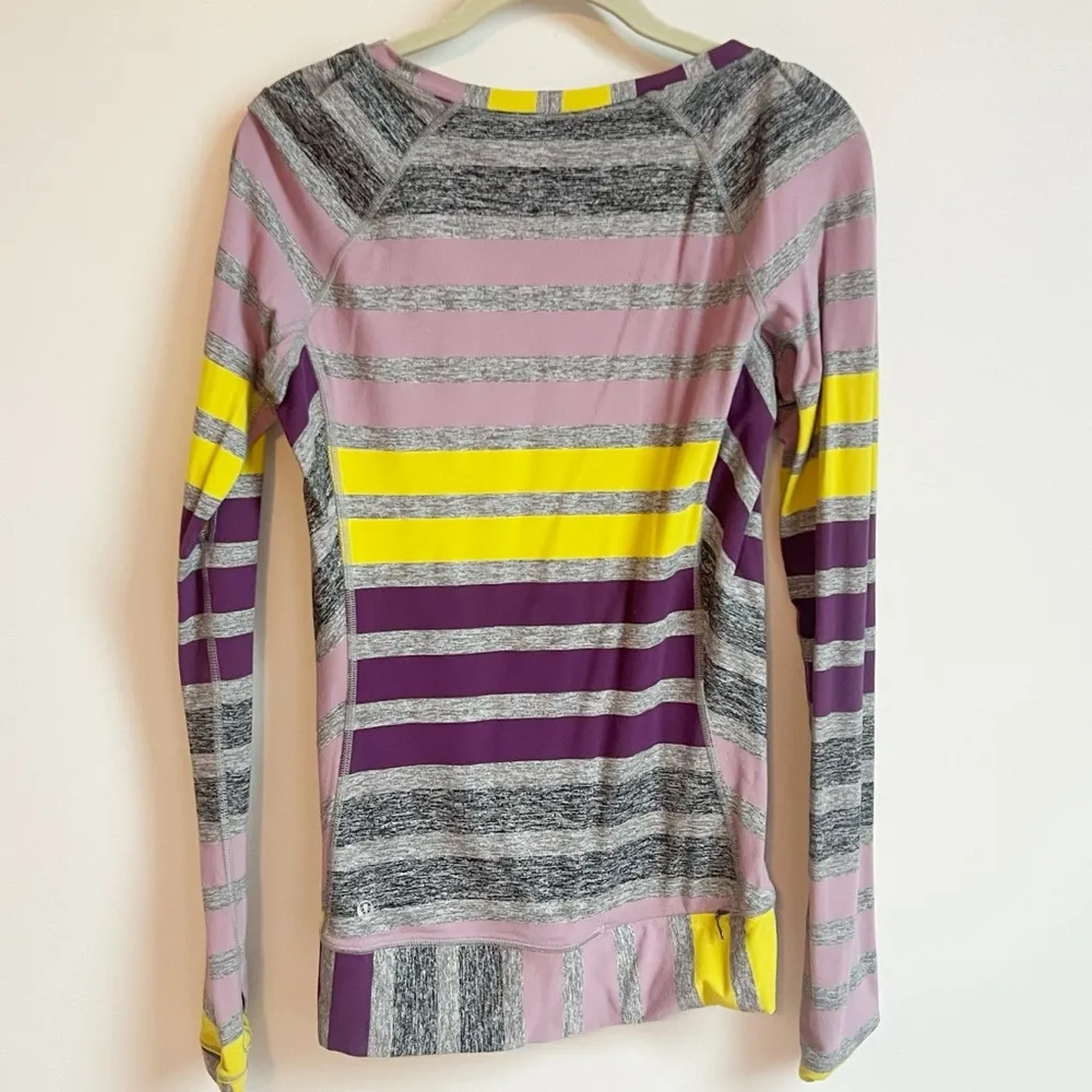 Lululemon Race Your Pace Long Sleeve Top Stripe Gray Purple Yellow Pullover 6 - Image 8