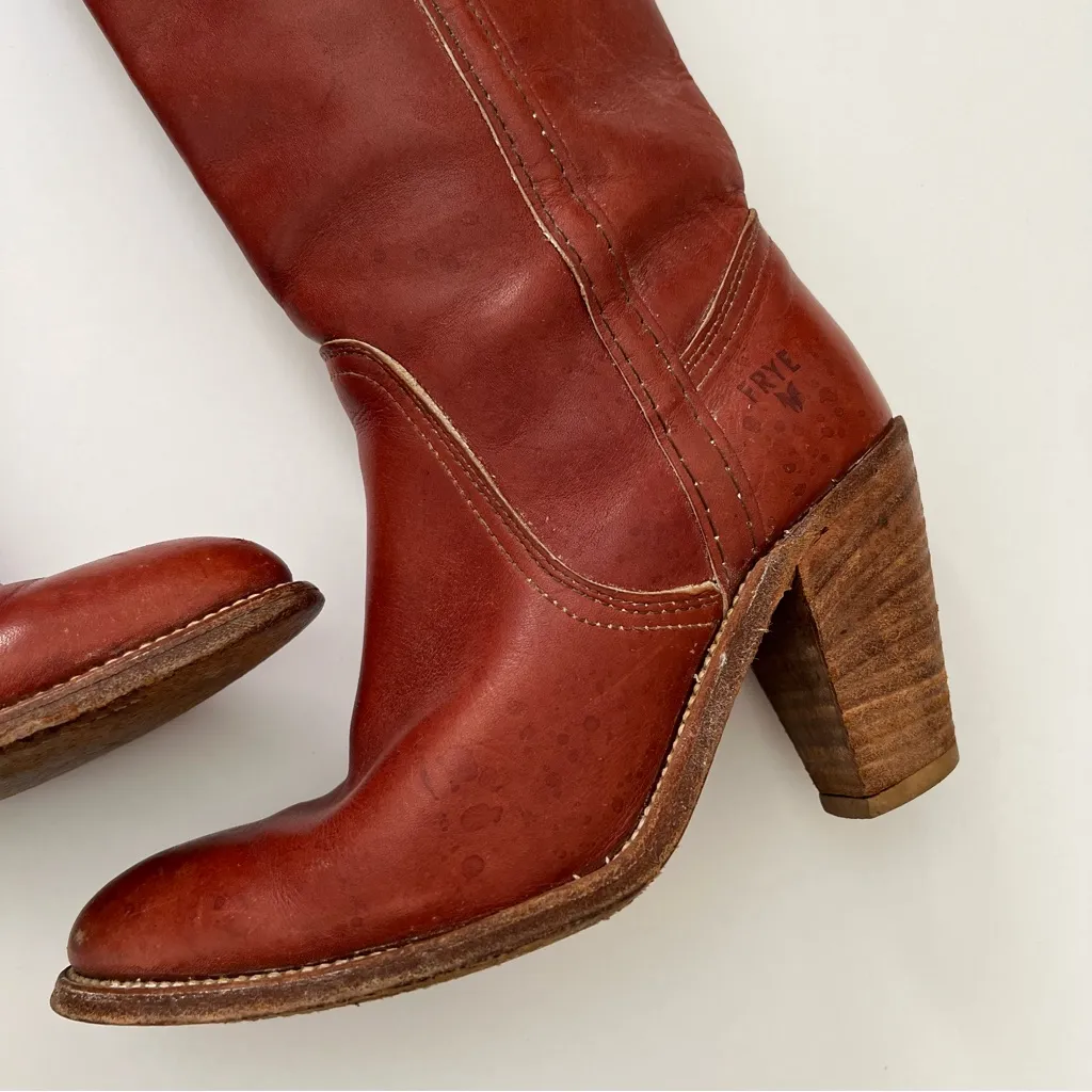 Vintage Redwood Mahogany Red Leather Tall Heeled Boot Size 5.5 - Image 6
