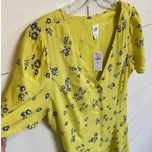 Gap Button-Front Midi Dress Mini Yellow‎ Floral Coquette Fairy - Tall 0 NWT - Image 7