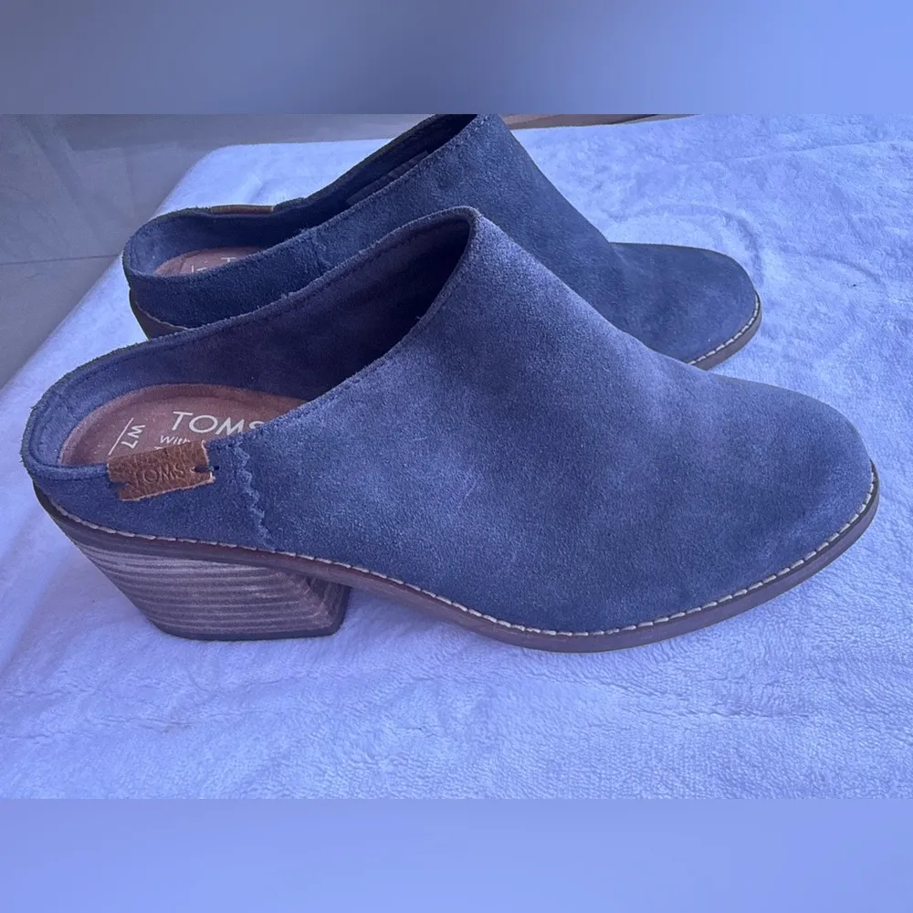 Toms Leila Forged Iron Grey Suede Stacked Chunky Black  Heel Mules. W7 - Image 7